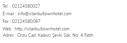 stanbul Town Hotel telefon numaralar, faks, e-mail, posta adresi ve iletiim bilgileri
